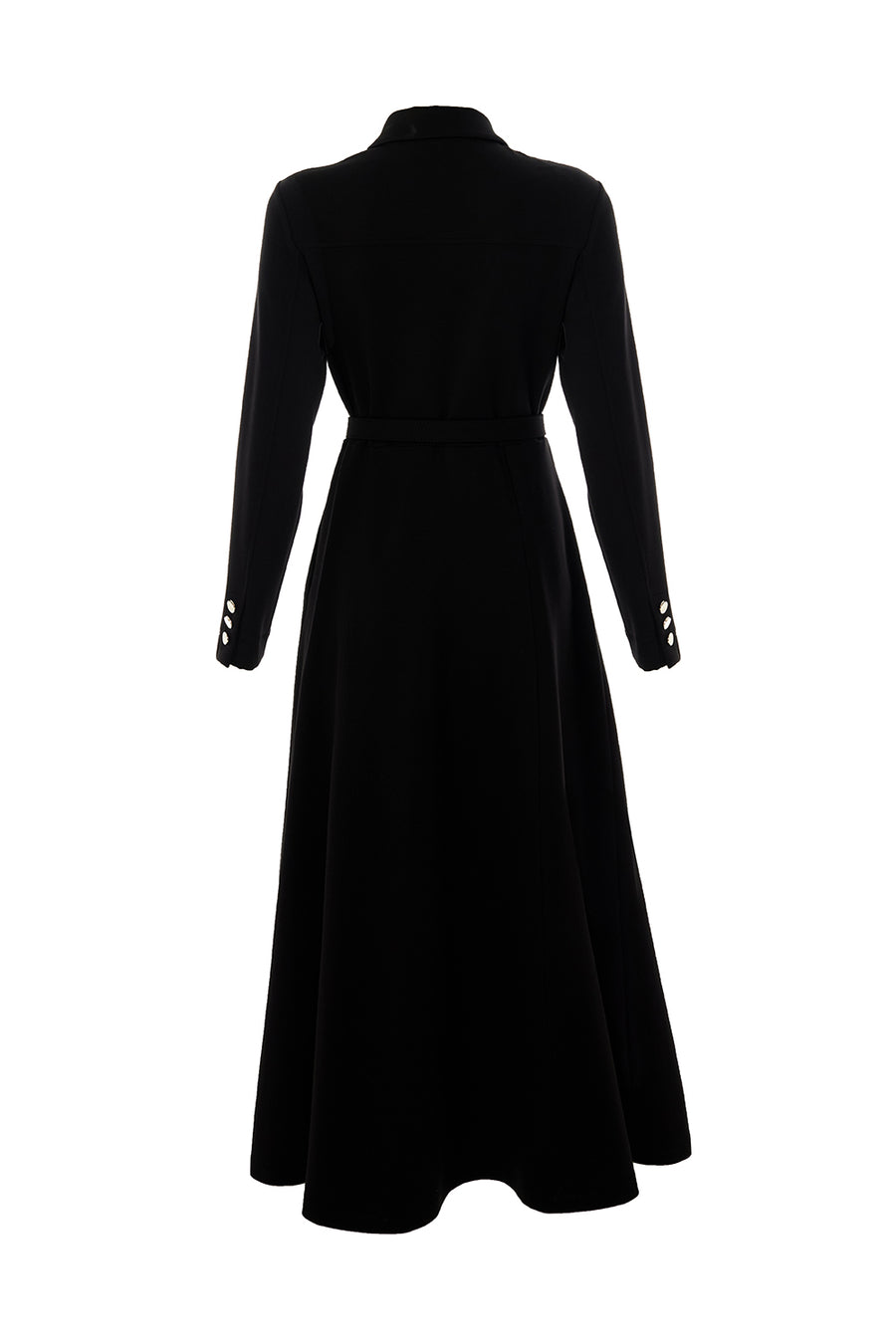 Kemerli Gömlek Yaka Cepli Slim Fit Midi Siyah Örme Elbise