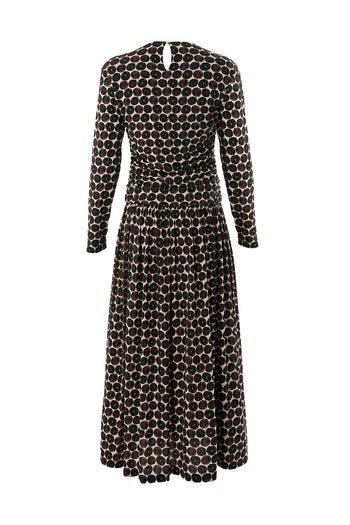 Bisiklet Yaka Uzun Kollu Drapeli Slim Fit Örme Midi Çok Renkli Elbise