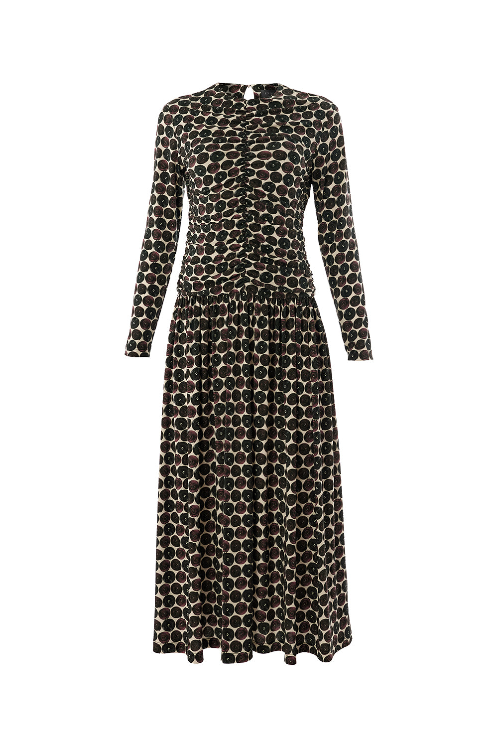 Bisiklet Yaka Uzun Kollu Drapeli Slim Fit Örme Midi Çok Renkli Elbise