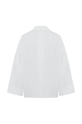 Rahat Kesim Geniş Kol Beyaz Pamuklu Beyaz Bluz