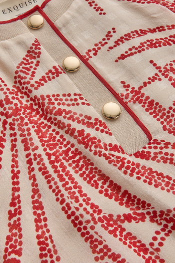Yaprak Desenli Düğme Detaylı Rahat Kesim Rayon Şifon Bluz