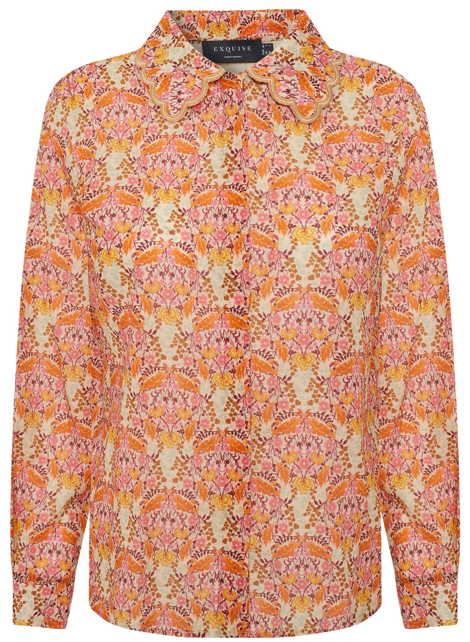 Yaka Detaylı Regular Fit Çiçek Desenli Gömlek
