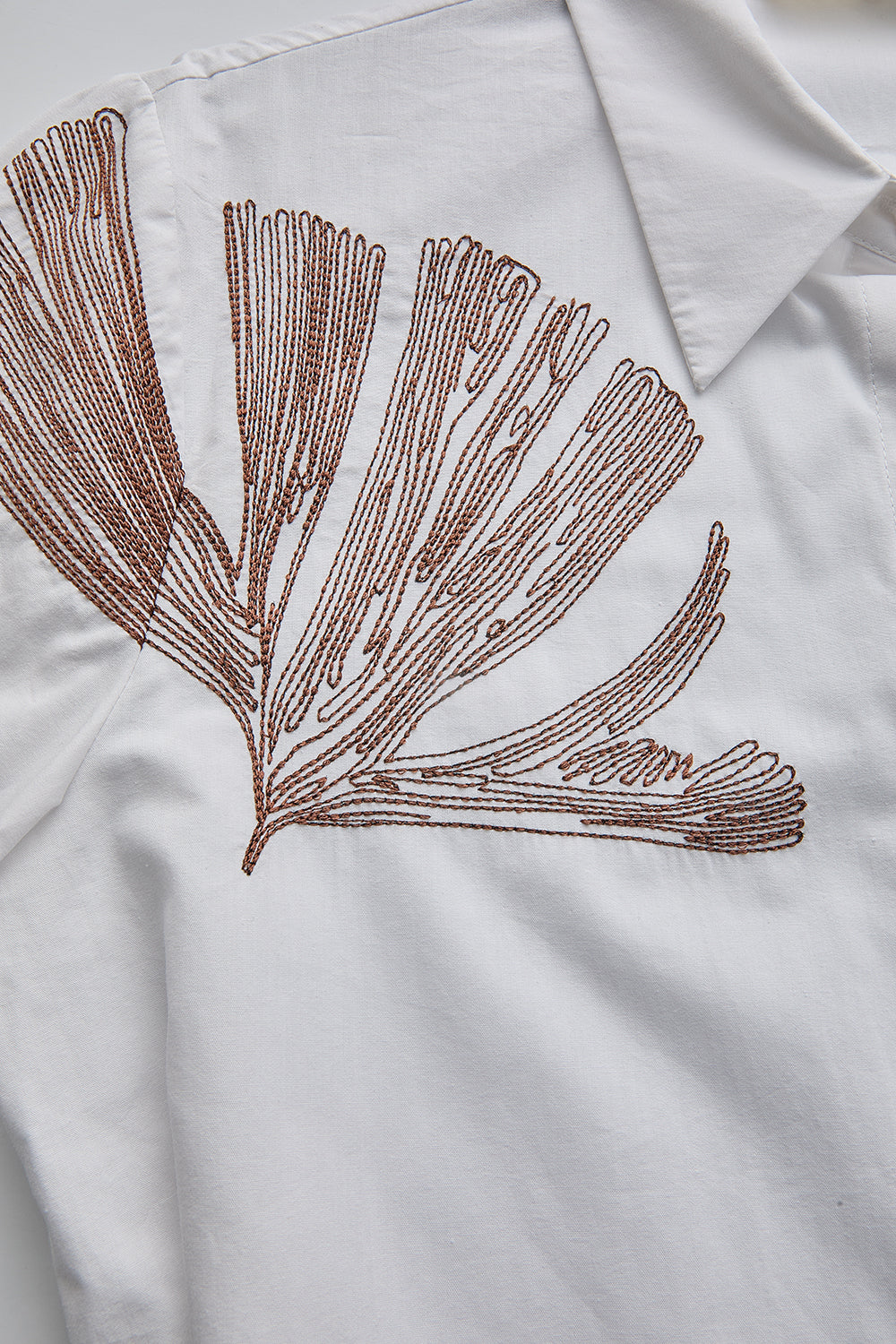 Çiçek Dikiş Detaylı Pamuk Regular Kemik Gömlek