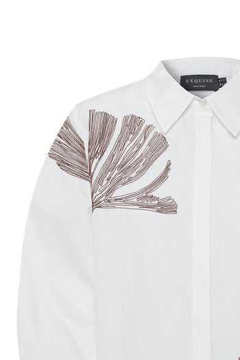 Çiçek Dikiş Detaylı Pamuk Regular Kemik Gömlek