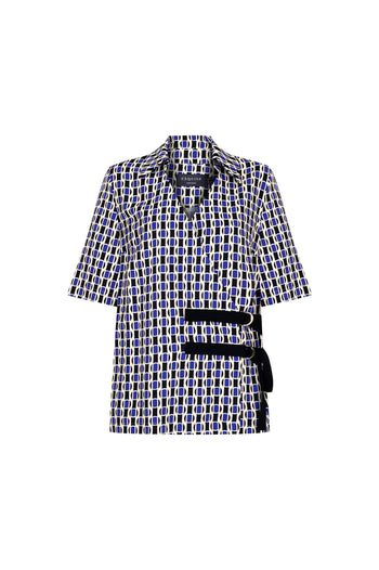 Çift Sabit Kemer Kapama Detaylı Regular Fit Desenli Gömlek