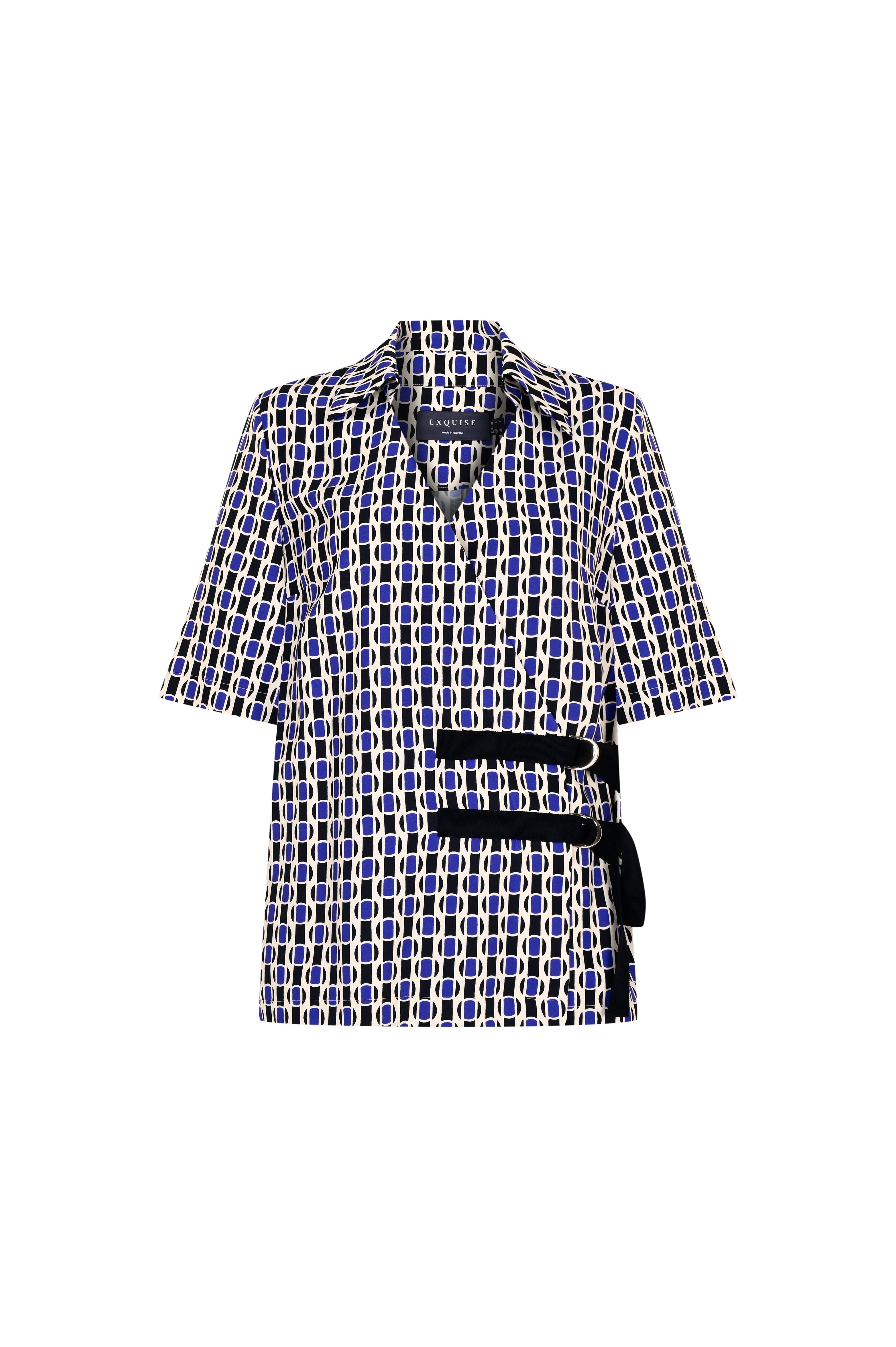 Çift Sabit Kemer Kapama Detaylı Regular Fit Desenli Gömlek