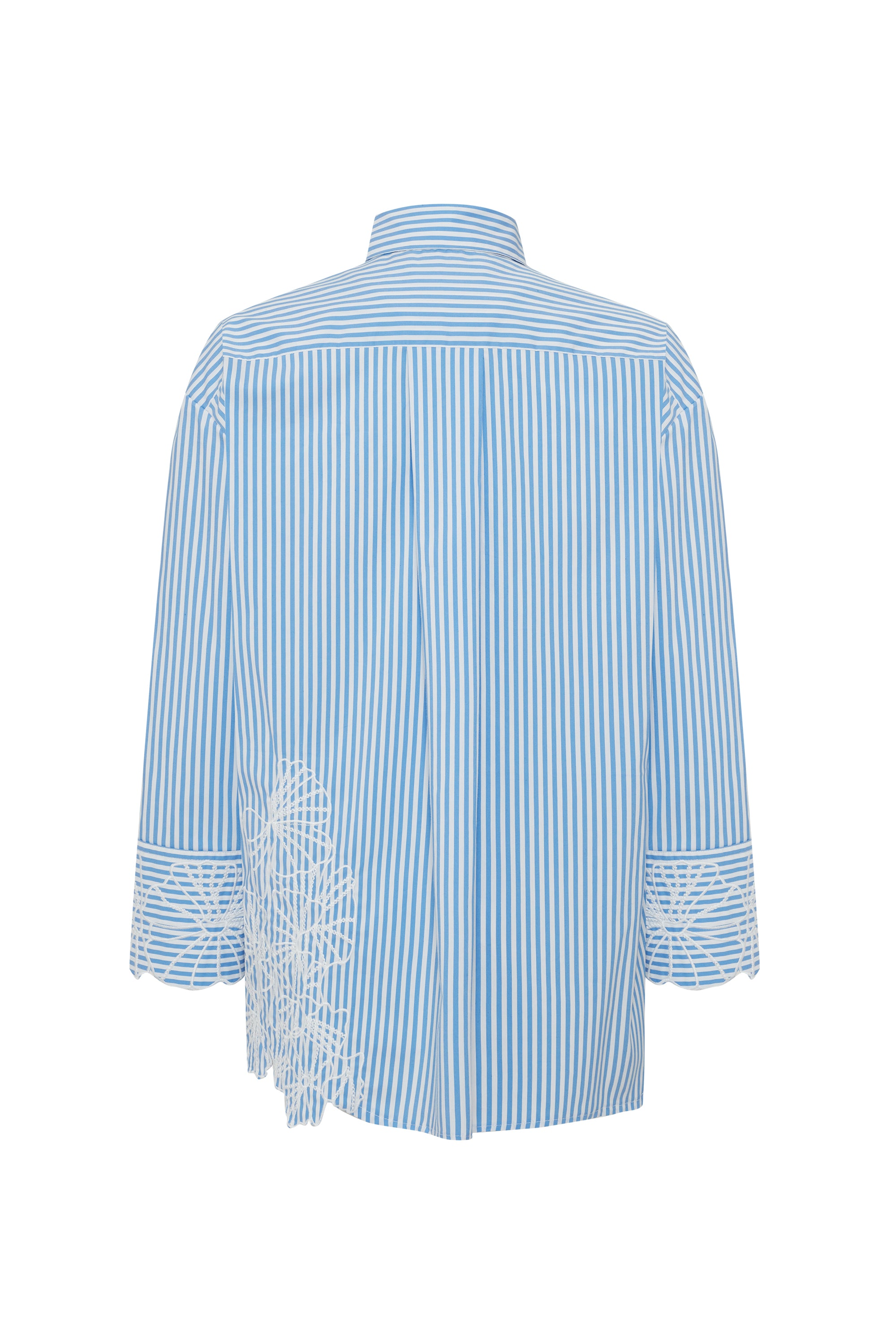 Çiçek İşlemeli Mavi Çizgili Regular Gömlek