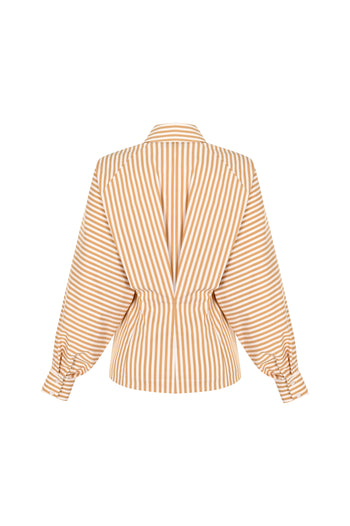 Pamuklu Belden Oturtmalı Çizgili Regular Fit Gömlek