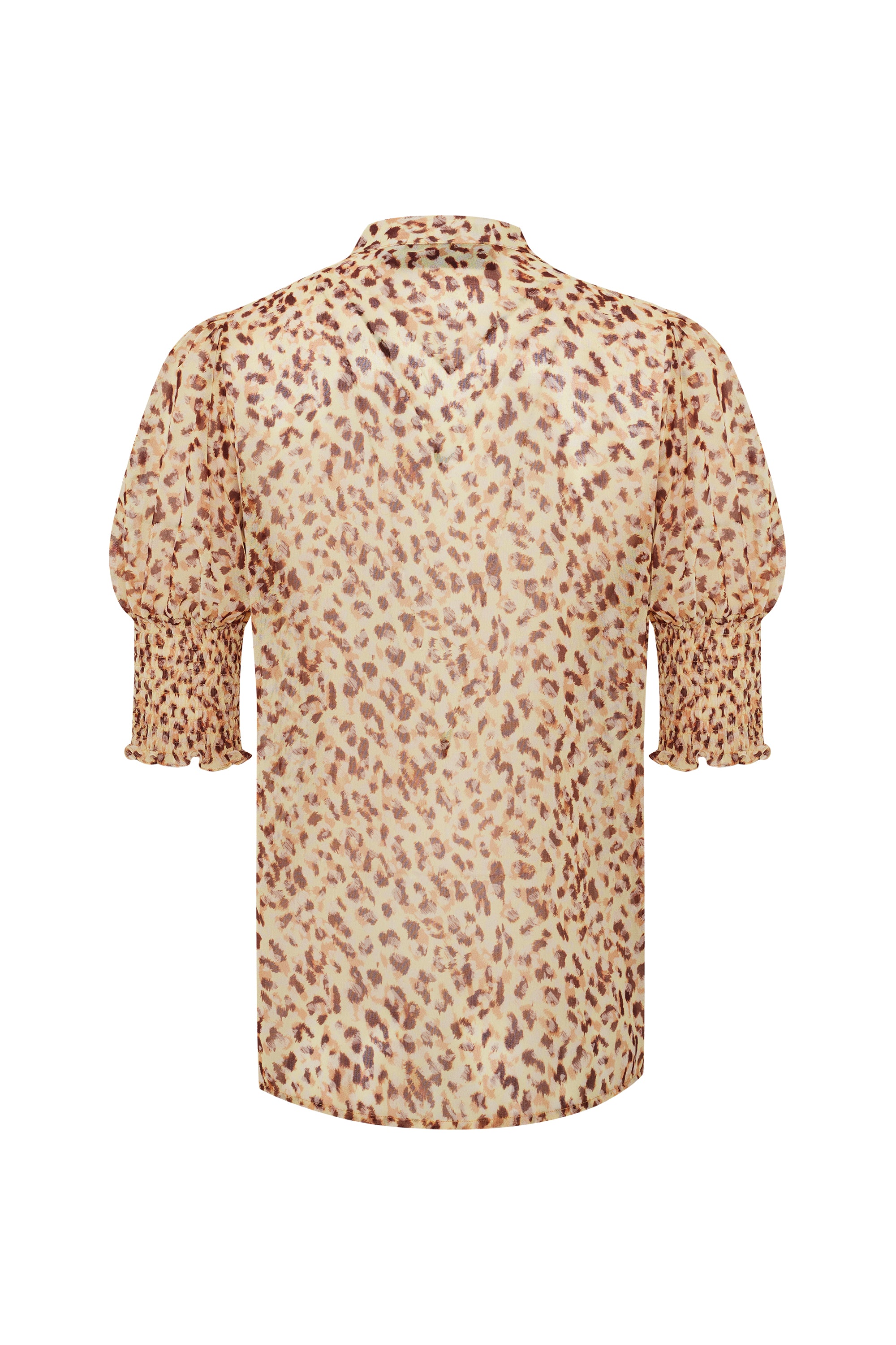 Kısa Kol Fırfır Biye Detaylı Regular Fit Desenli Şifon Gömlek