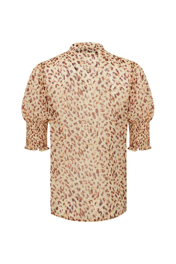 Kısa Kol Fırfır Biye Detaylı Regular Fit Desenli Şifon Gömlek