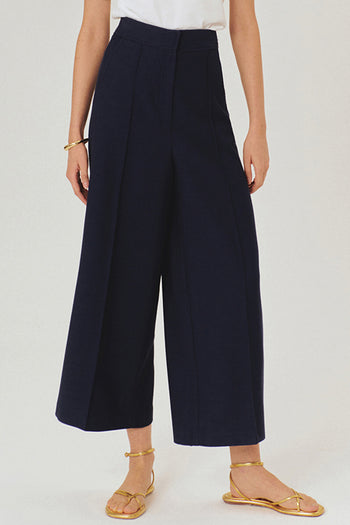 Yüksek Bel Geniş Paçalı Lacivert Culotte Pantolon
