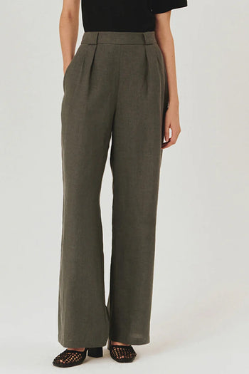 Saf Keten Palazzo Gri Pantolon