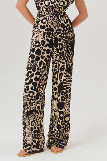 Ayarlanabilir Bağcıklı Yüksek Bel Desenli Bol Kesim Pantolon