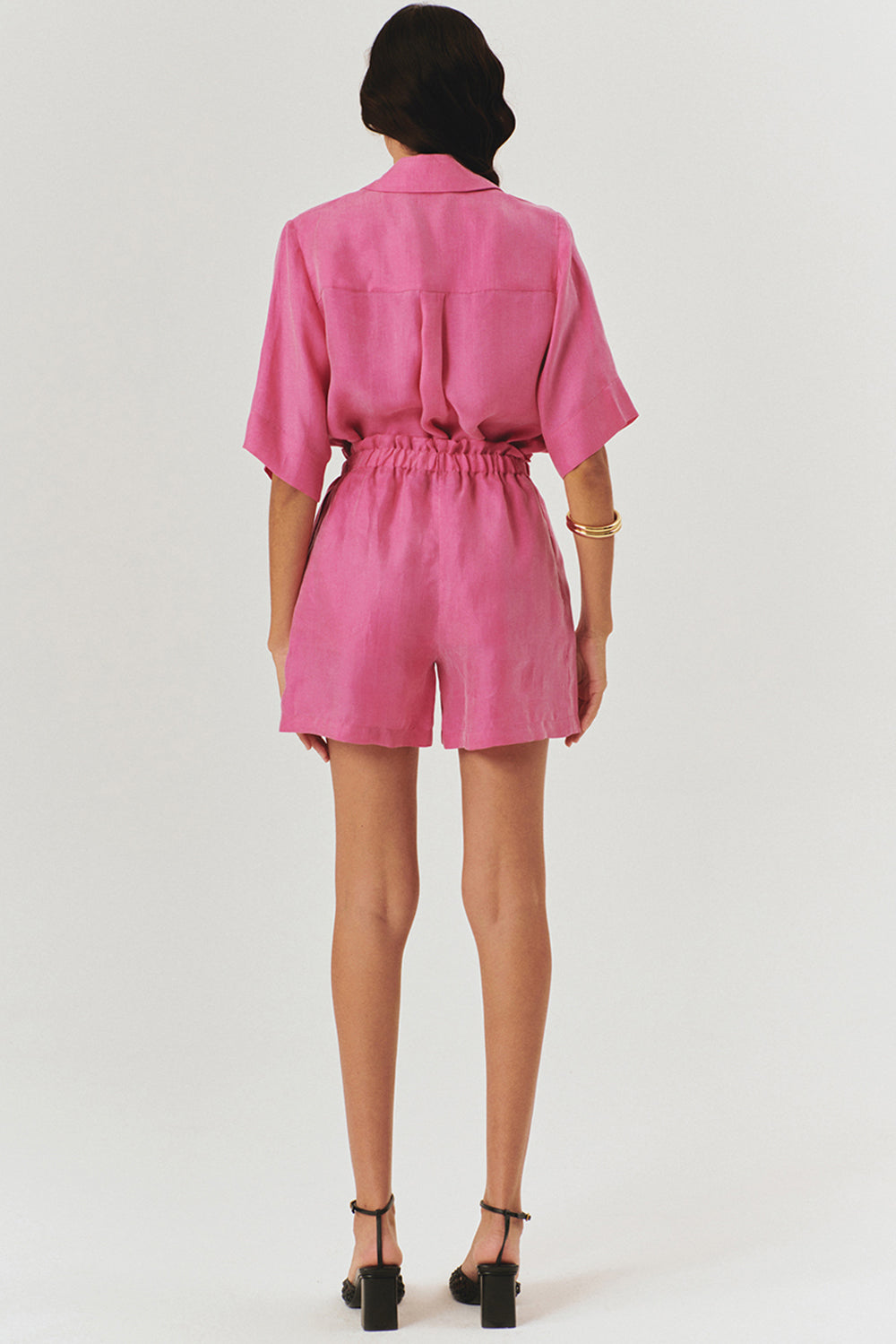 Beli Lastikli Lyocell Regular Pembe Kısa Şort