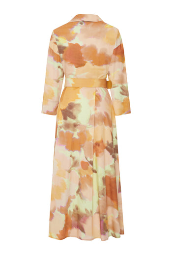 Truvakar Kol Kemerli Bele Oturan Midi Boy Soyut Desenli Pamuklu Elbise