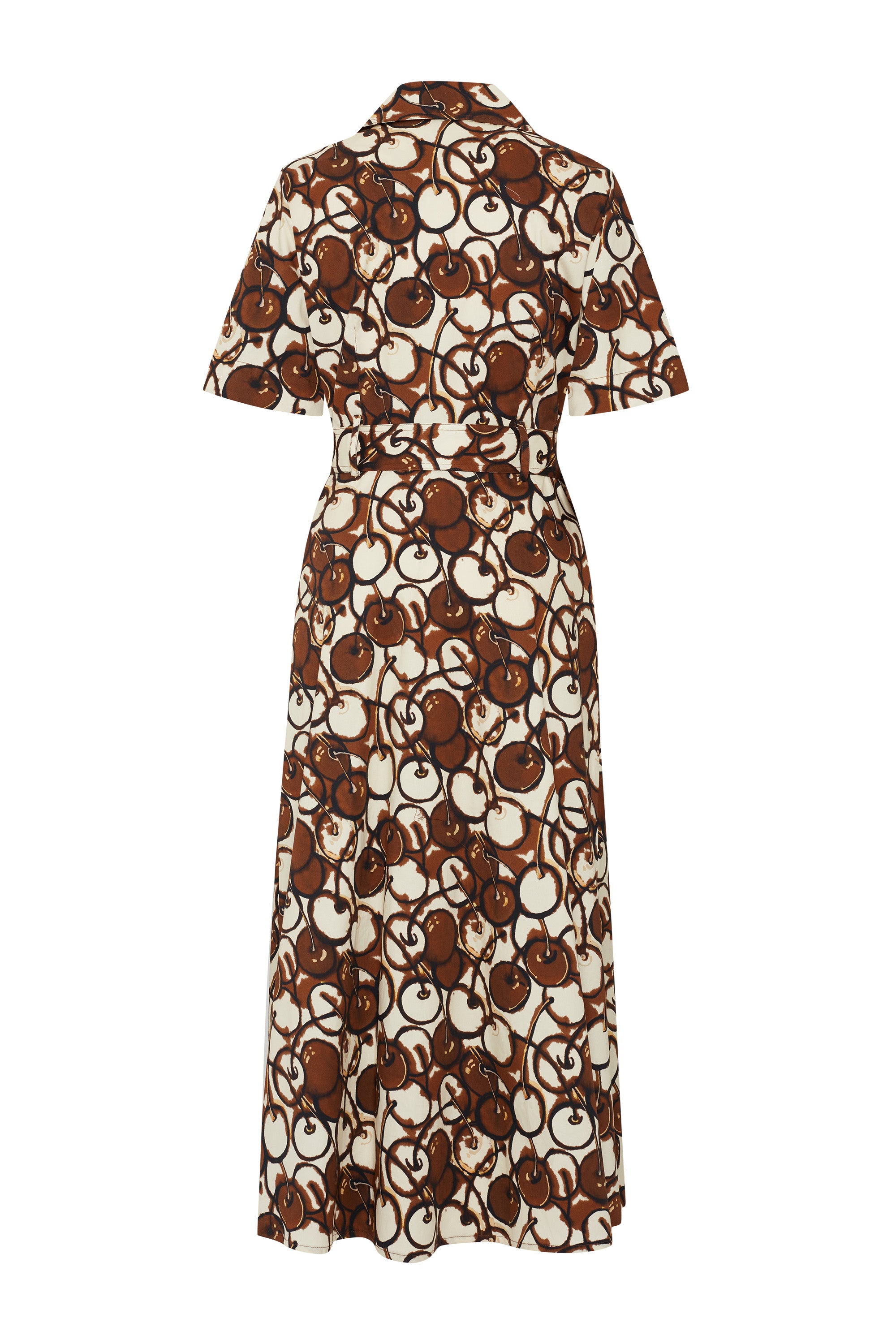 Kısa Kollu Önden Düğmeli Pamuklu Kumaş Desenli Elbise