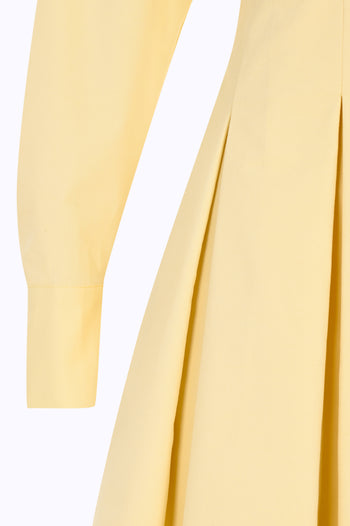 Düşük Kol Detaylı Pileli Sarı Mini Gömlek Elbise