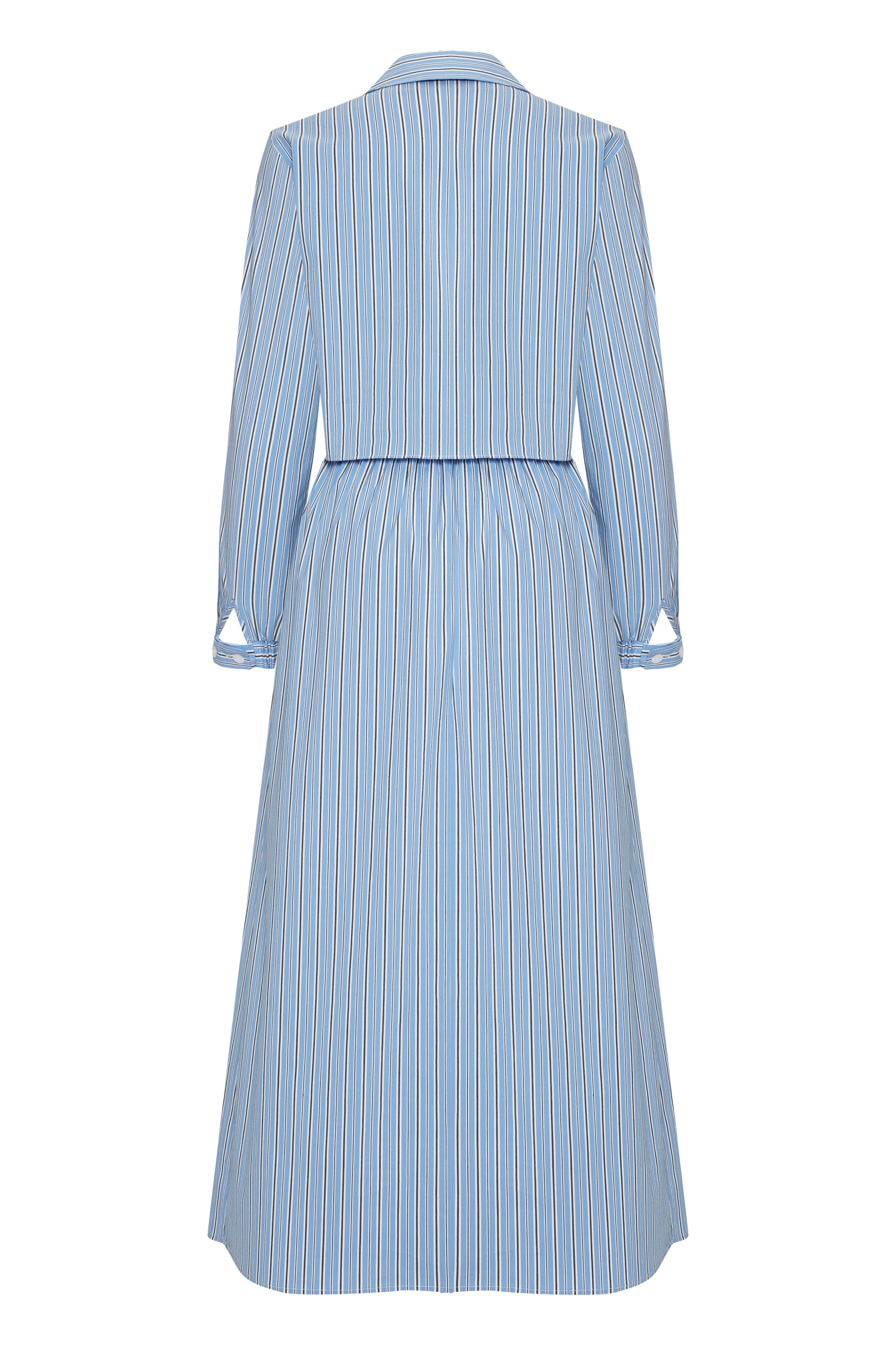 Beli Lastikli Çizgili Regular Midi Elbise