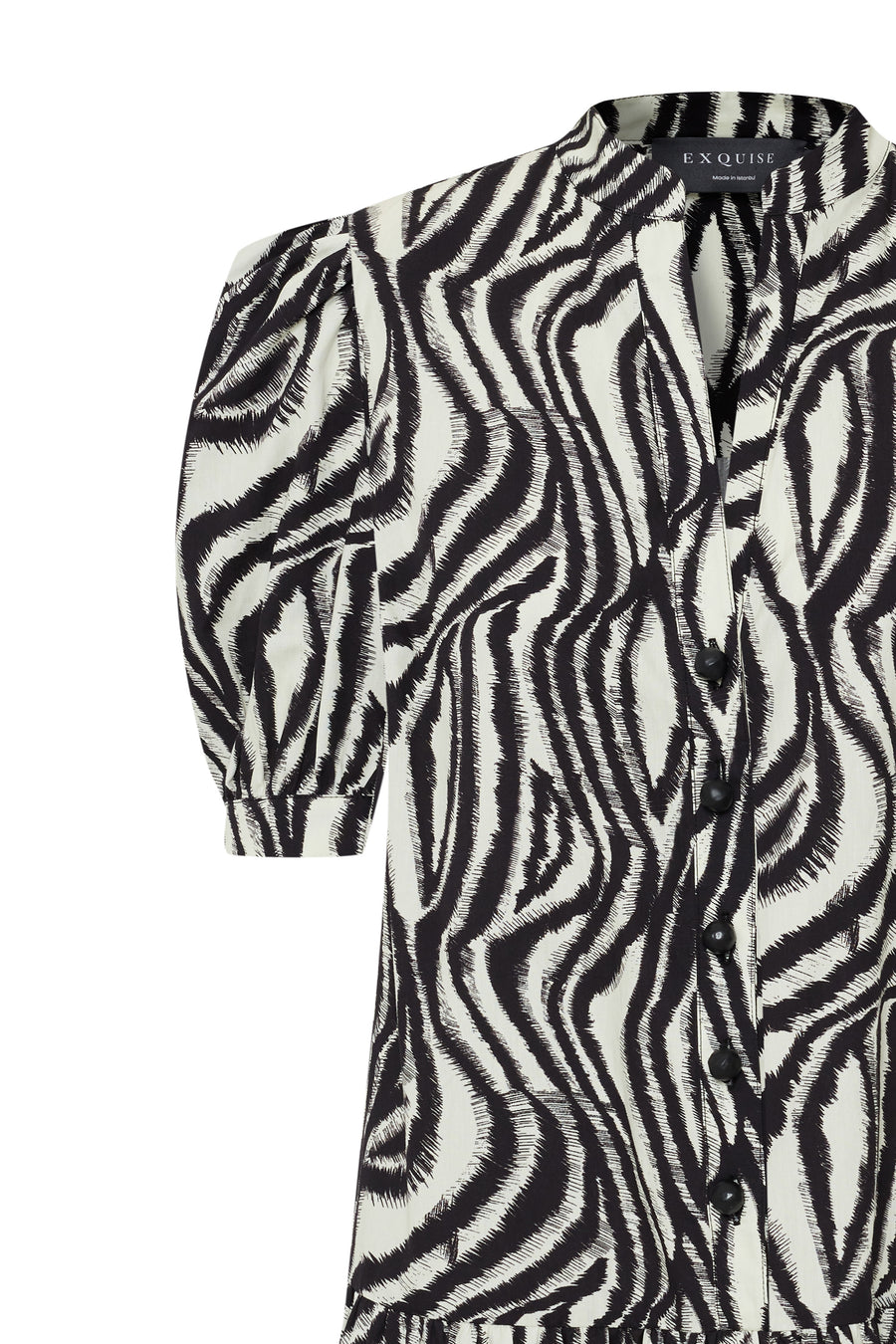Zebra Desenli Pileli Kısa Kollu Regular Pamuklu Mini Elbise
