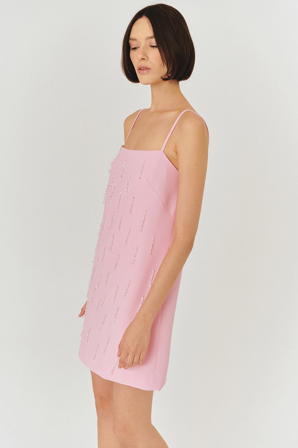 Pembe Askılı Mini Elbise