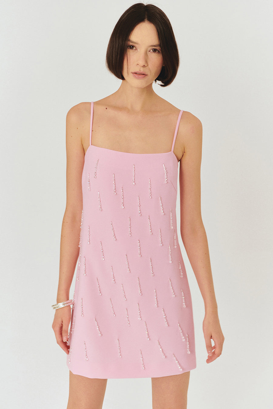 Pembe Askılı Mini Elbise