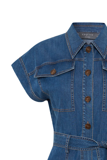 Kemer Detaylı Denim Tulum