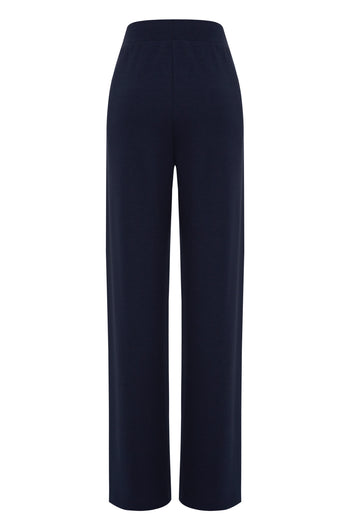 Bağcık Detaylı Rahat Kesim Lacivert Örme Pantolon