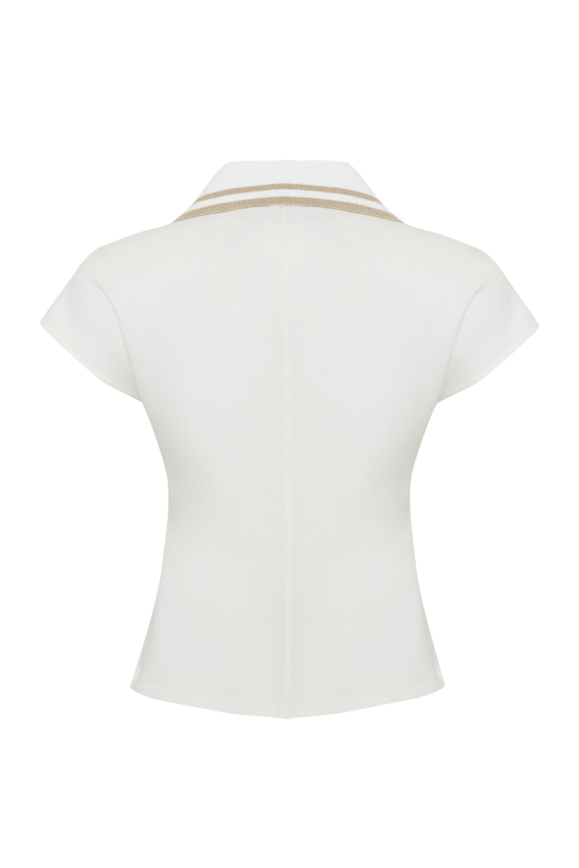 Ekru Düğme Detaylı Polo Yaka Regular Örme Tişört