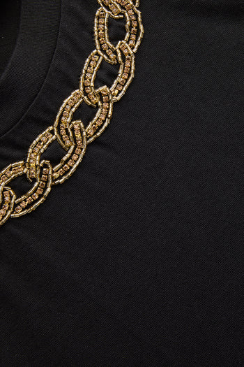Gold İşleme Siyah Bisiklet Yaka Regular Pamuklu Örme Tişört