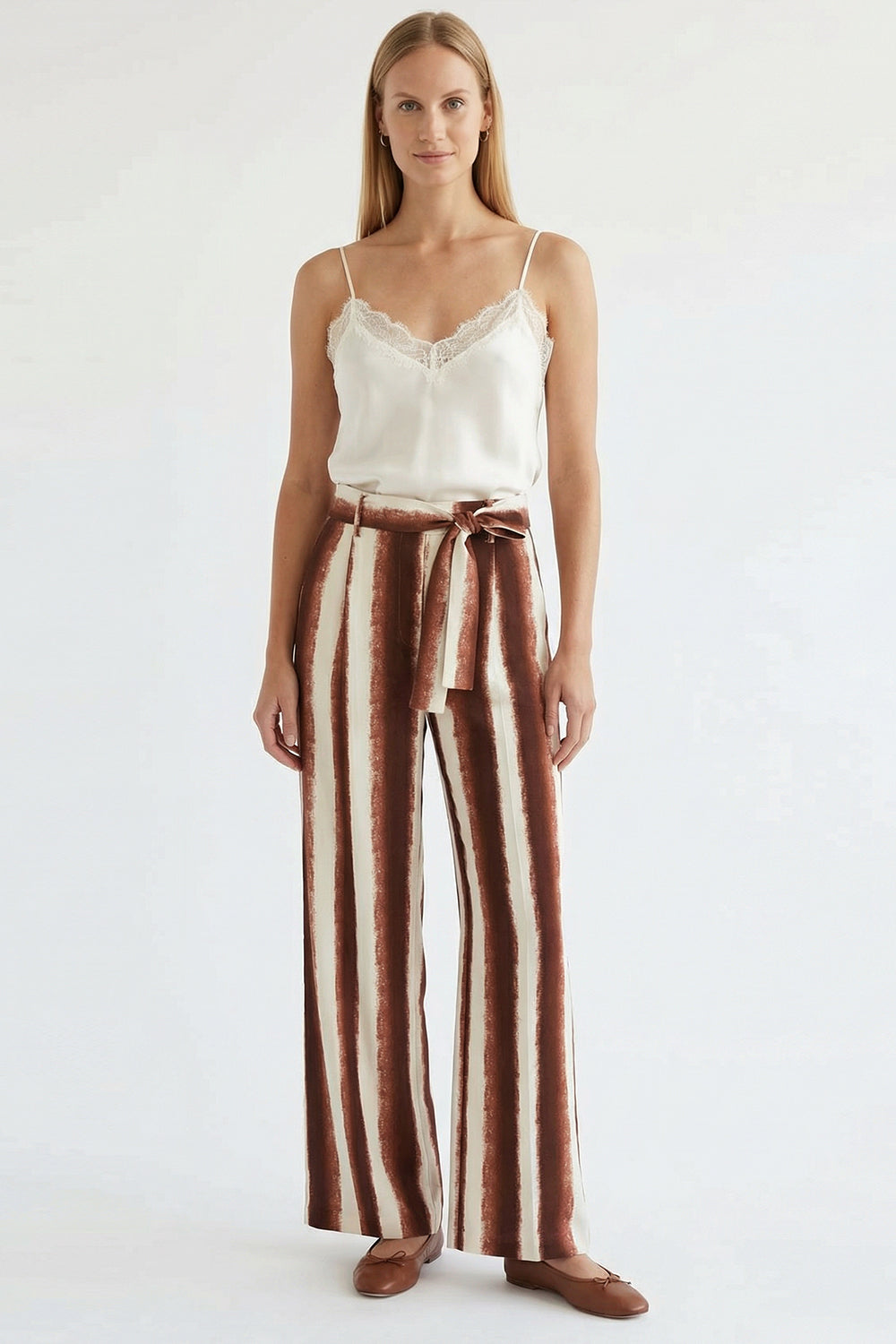 Çizgili Desenli Bol Paça Regular Pantolon