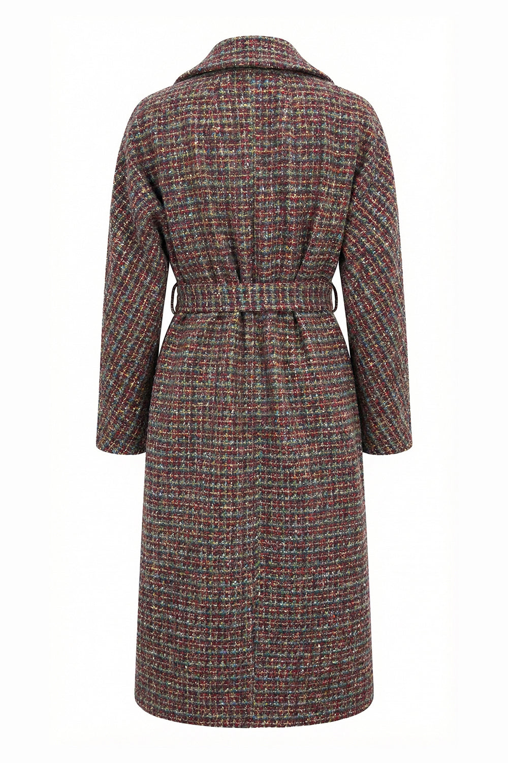 Uzun Kollu Cepli Kuşaklı Midi Regular Dokuma Kaban