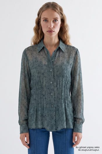 Astarlı Beli Nervür Dikişli Slim Fit Şifon Çok Renkli Gömlek