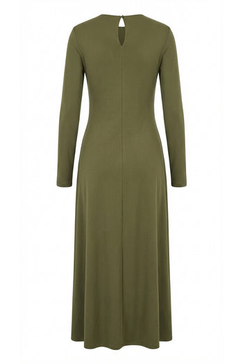 Bisiklet Yaka Fermuarlı Belden Bağlamalı Regular Örme Haki Elbise