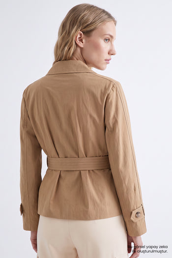 Astarlı Beli Kuşaklı Kruvaze Regular Camel Trençkot
