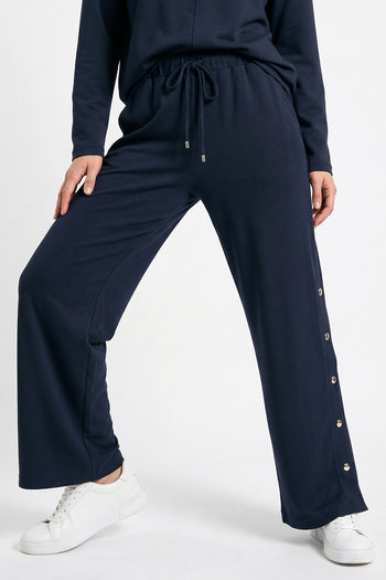 Yanları Çıt Çıtlı Beli Lastikli Geniş Paça Örme Lacivert Pantolon