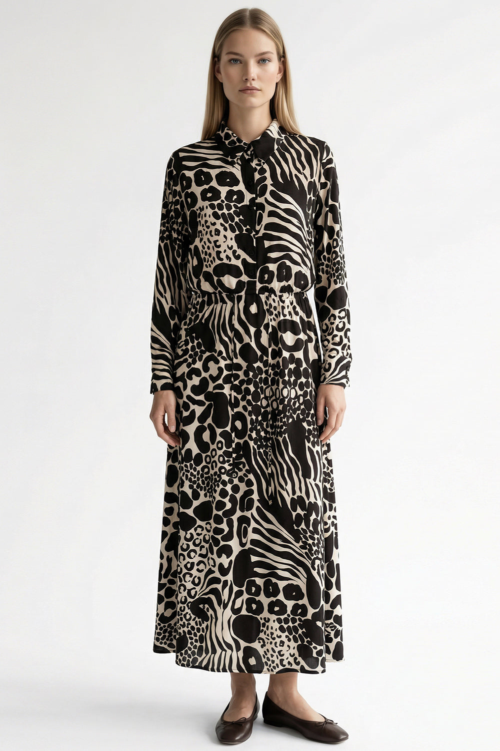 Belden Bağlama Detaylı Midi Boy Desenli Elbise