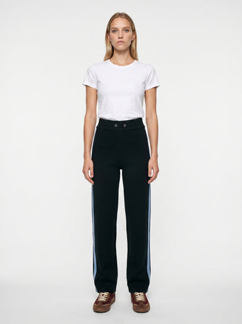 Geniş Paça Yanları Denim Şeritli Regular Örme Pantolon