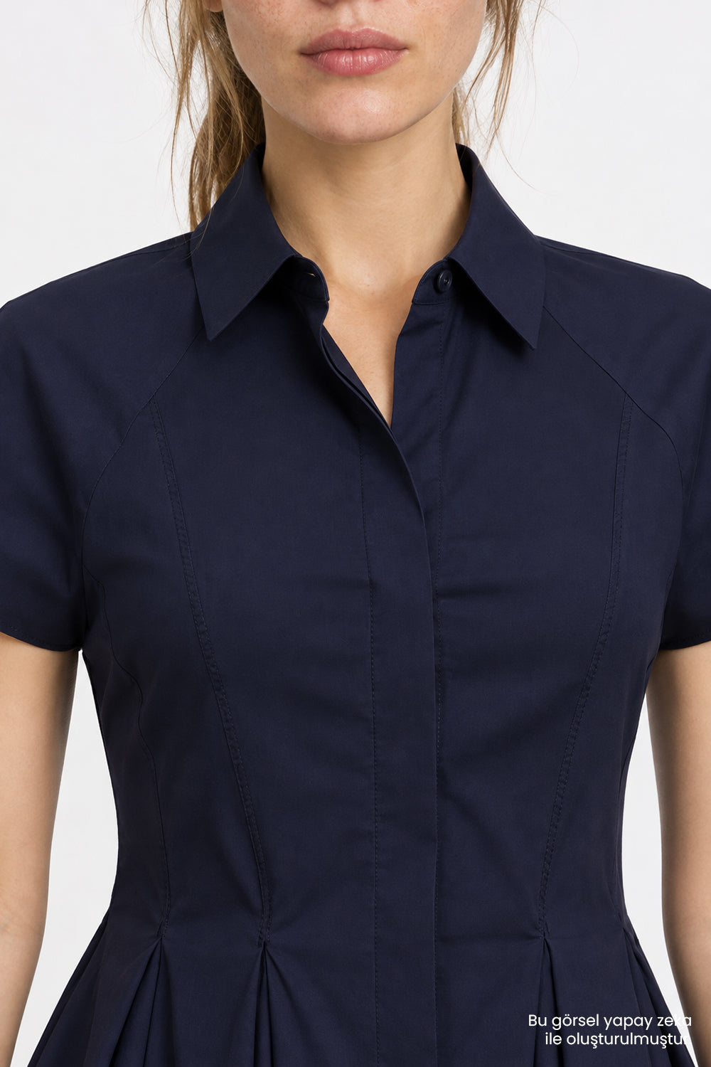 Reglan Kol Pileli Mini Regular Lacivert Elbise