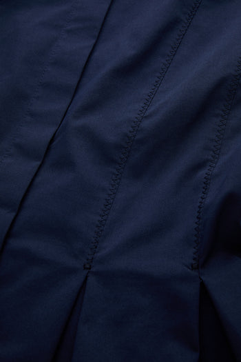 Bele Oturan Pileli Uzun Kollu Slim Fit  Lacivert Gömlek
