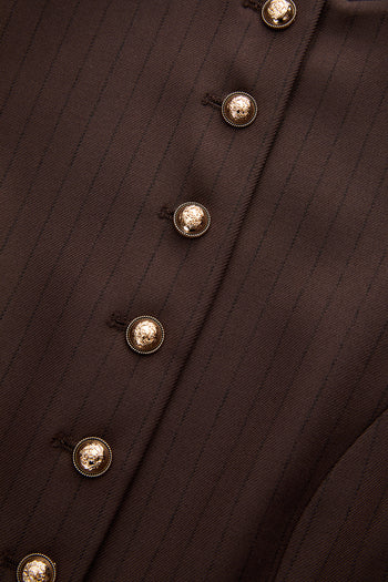 Dik Yaka Slim Fit İnce Çizgili Düğmeli Kahve Ceket