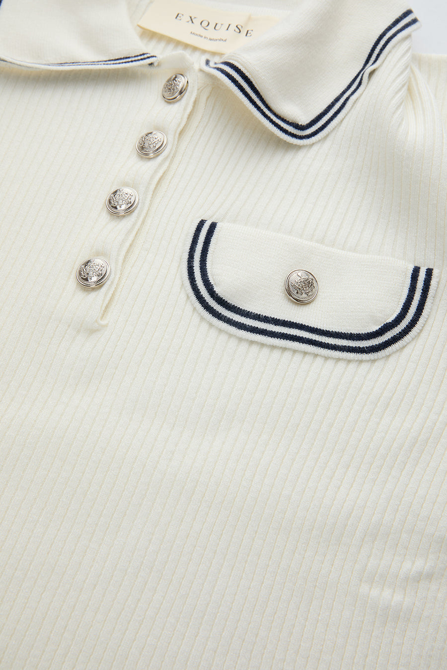 Kısa Kollu Polo Yaka Slim Fit Triko Ekru Bluz