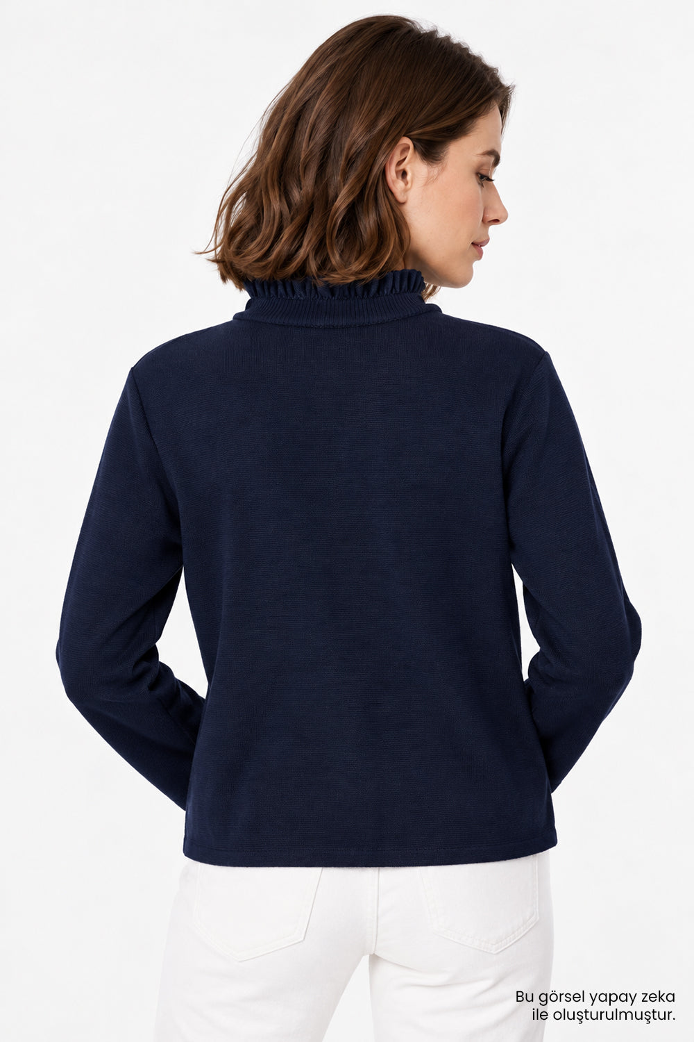 Denim Garnili Çıkarılabilir Yaka Regular Lacivert Triko Hırka