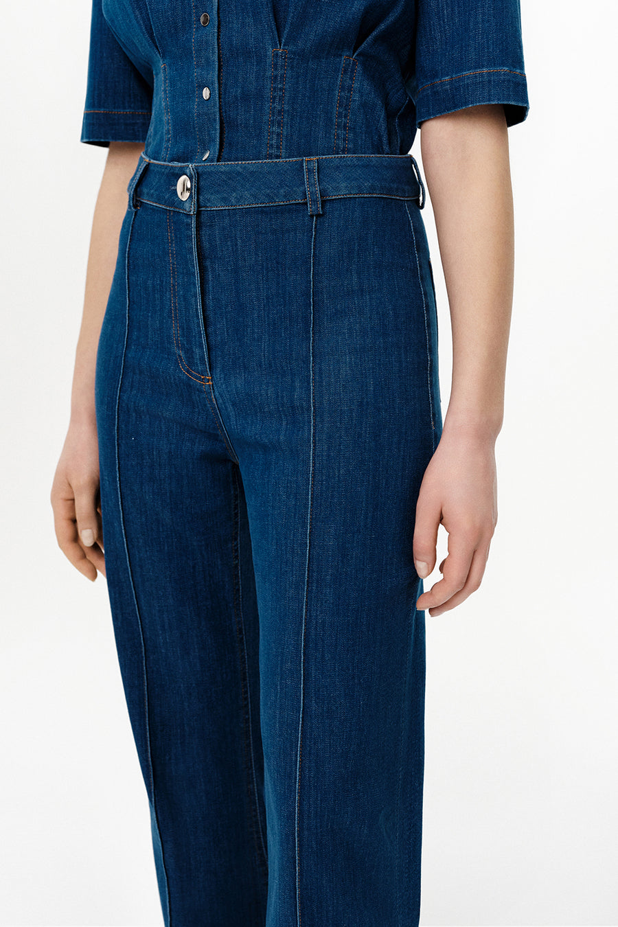 İspanyol Paça Yüksek Bel Slim Fit Denim İndigo Pantolon