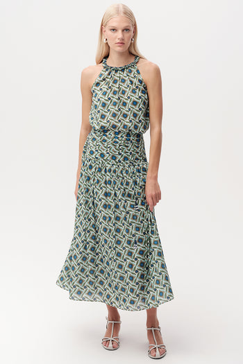 Beli Büzgülü Fermuarlı Regular Midi Çok Renkli Etek