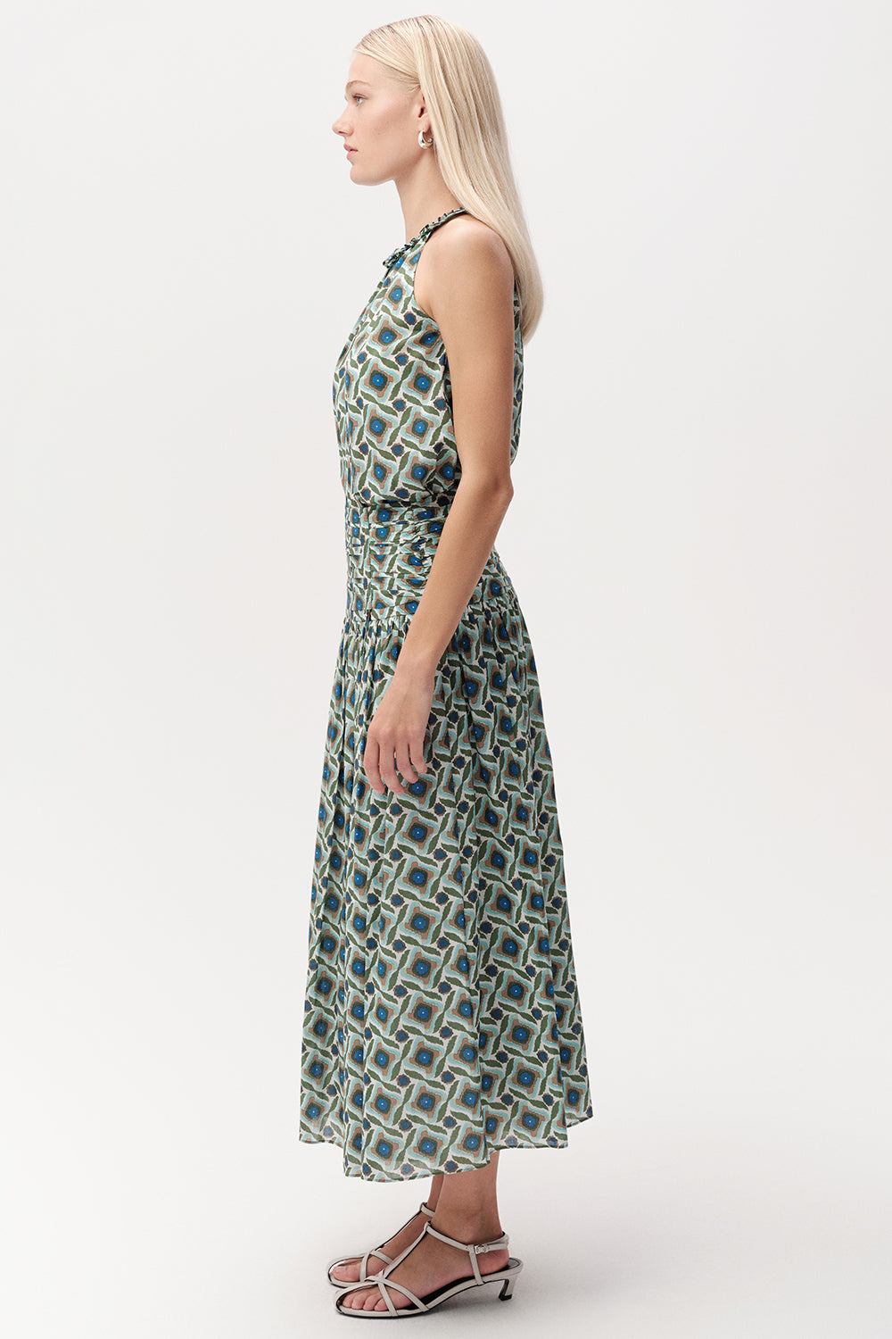 Beli Büzgülü Fermuarlı Regular Midi Çok Renkli Etek