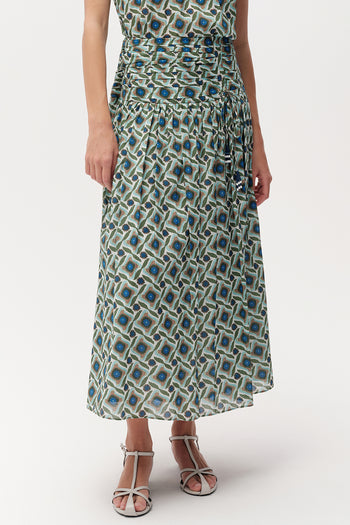 Beli Büzgülü Fermuarlı Regular Midi Çok Renkli Etek