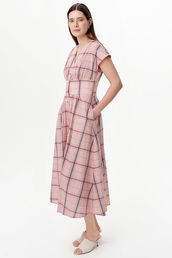 Kolsuz V Yaka Beli Gipeli Regular Midi Çok Renkli Elbise
