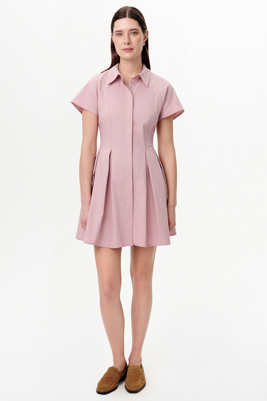 Reglan Kol Pileli Mini Regular Pembe Elbise