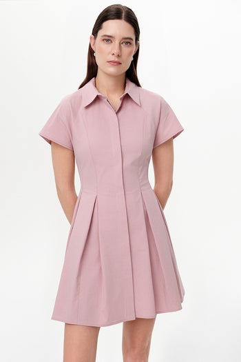 Reglan Kol Pileli Mini Regular Pembe Elbise