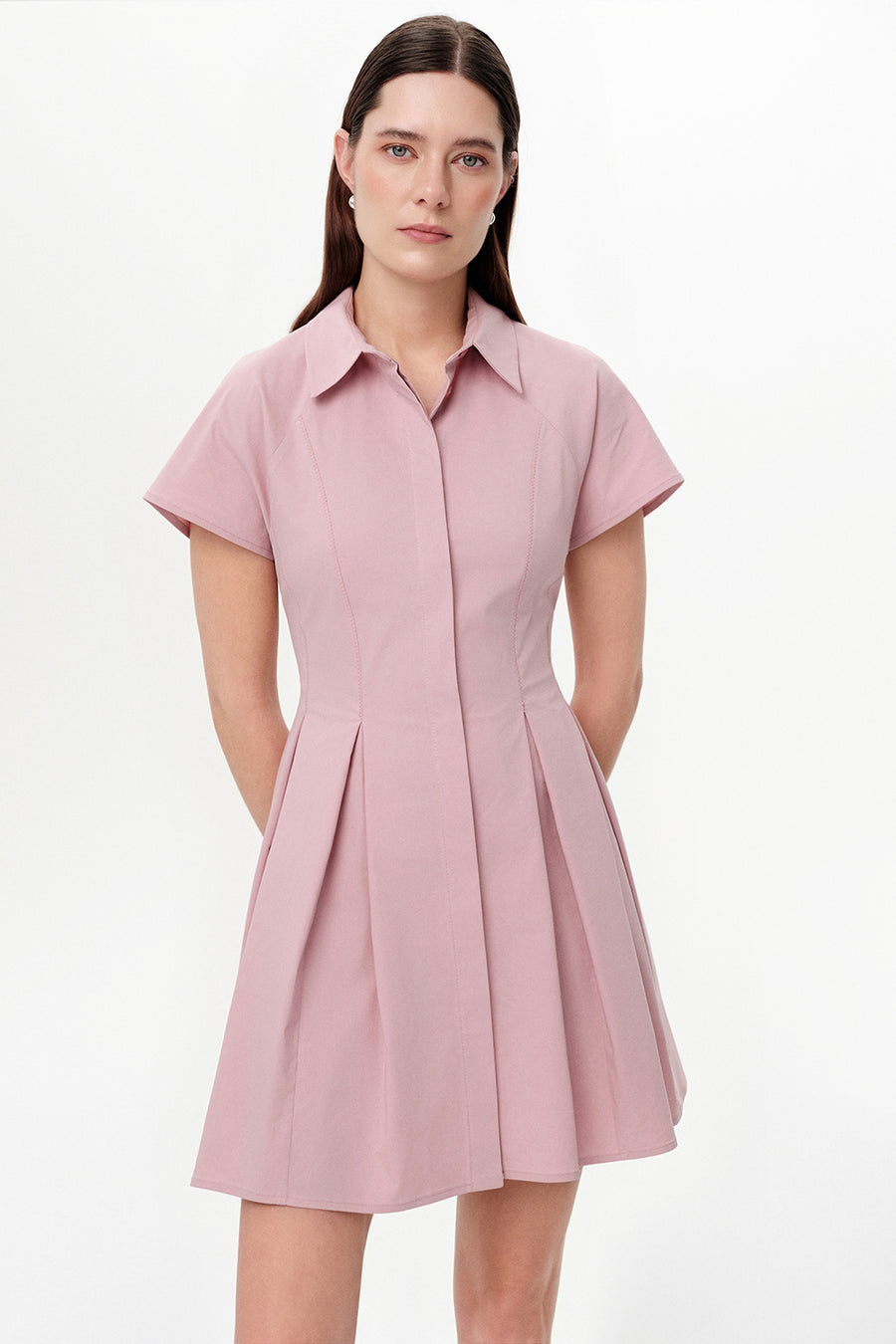 Reglan Kol Pileli Mini Regular Pembe Elbise